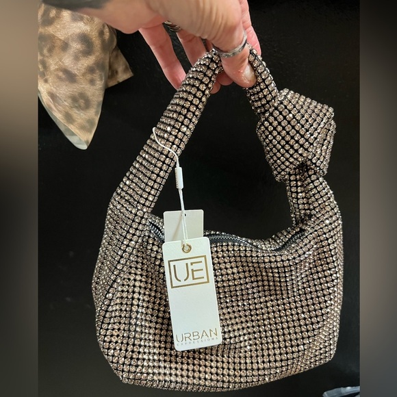 🔥URBAN EXPRESSIONS CHAMPAGNE/PINK RHINESTONE SPARKLY KNOTTED SHOULDER BAG🔥NWT - Picture 1 of 13